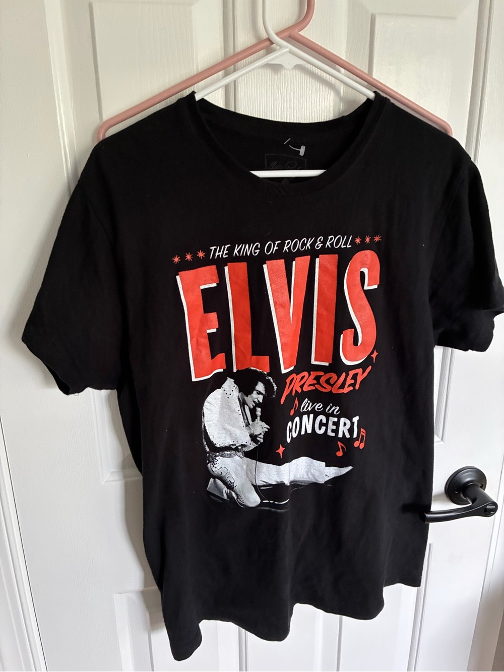 Elvis Presley Black Graphic Tee with Red & White Print Large